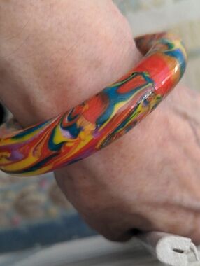Multicolor Swirl Acrilic Bangle Bracelet, Unique Artisan Pop Of Color, Box, New